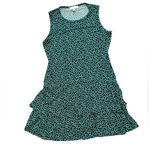 Michael Kors Green and Black Asymmetrical Ruffled Midi Dress